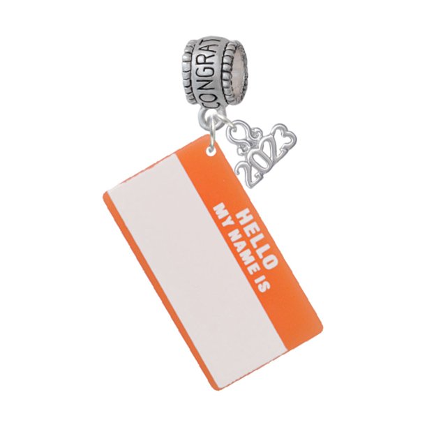 Delight Jewelry Acrylic Orange "Hello" Name Tag Congratulations Charm