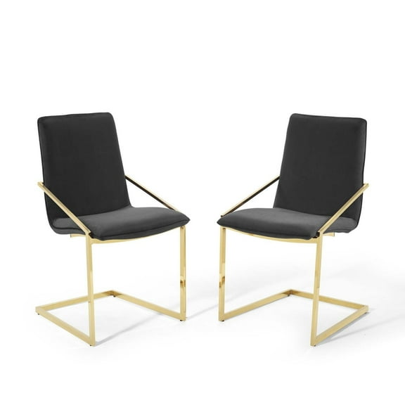 Modway Pitch 20.5" Velvet Dining Arm Chair in Gold and Black (Set of 2)