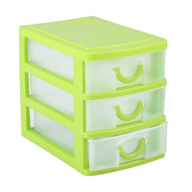 M Buder Caja de Almacenamiento Organizador de Cajones Joyería Maquillaje Recipiente de Plástico de 3 Niveles Verde Ideal para Oficina y Hogar, 13x9x11.5 cm / 5.1x3.5x4.5 pulgadas