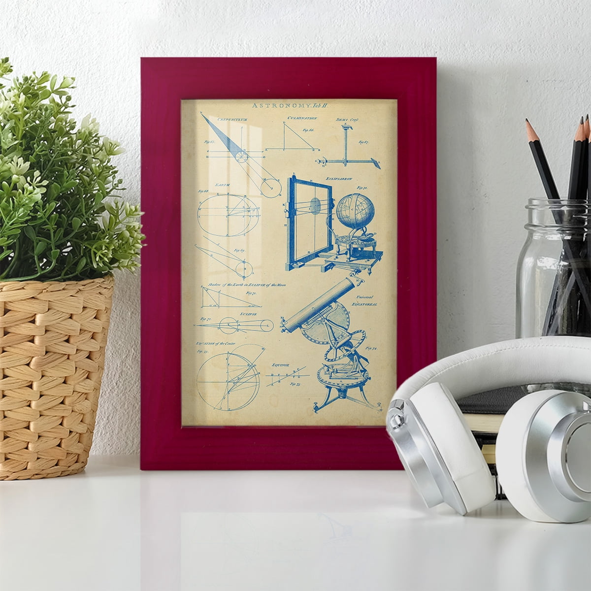 Vintage Astronomy II -Framed Print w/glass-Cherry Red