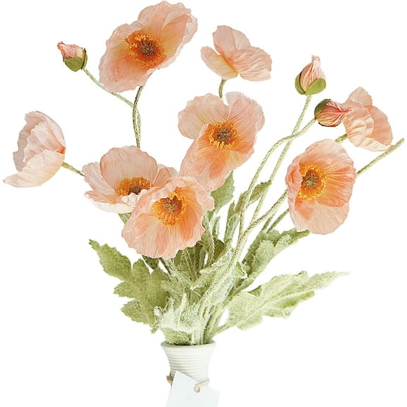 6 Stems Artificial Poppy Silk Flowers Faux Poppy Flowers Long Stem Flower Bouquets for Home Decor, Wedding, Centerpiece. Pink Flower Arrangement Decoration