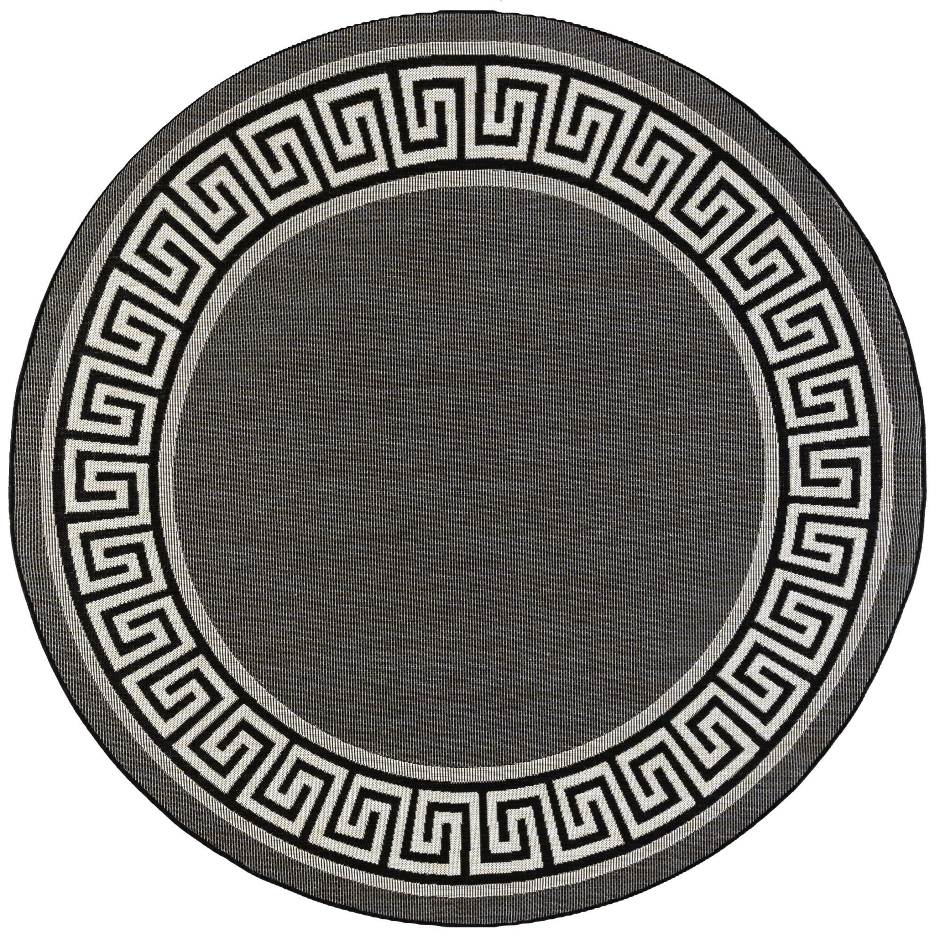 Bliss Rugs Indoor Outdoor Greek Key Round Rug for Living Room, Porch, Deck | Black, 5'3''Round