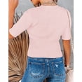 thumbnail image 2 of GymChoice Womens Short Sleeve Sweaters Tops Crewneck Ribbed Pullover Shirt Soft Slim Fit Knit Sweater Blouse Apricot, 2 of 3