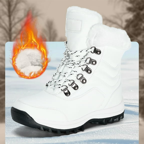 ZUTY Women Winter Snow Boots Ladies Warm Fur Lined Ankle Booties Outdoor Water Resistant Furry Shoes White 6