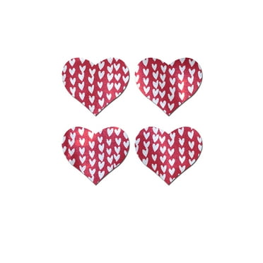 Petites: Two-Pair Small Red Hearts Pattern on White Hearts Nipple Pasties by Pastease®