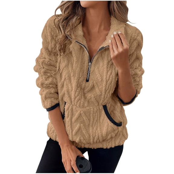 HongQid Womens Quarter Zip Stand Collar Sweatshirts Long Sleeve Plain Casual Ladies Pullovers Fleece
