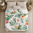 thumbnail image 5 of Coral Hibiscus with Soft Palm Leaves, Serene Botanical Style for Flower Lovers, Gentle Island Garden and decorative theme Gift, Soft Flannel Blanket for Sunroom and Guest Room, Home Decor, 5 of 9