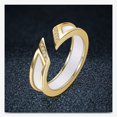 thumbnail image 2 of HIJONES Women's Stainless Steel Cubic Zirconia Inlaid Open Mosaic Ceramic Stackable Finger Ring 5MM Eternity Band Gold White Size 9, 2 of 5