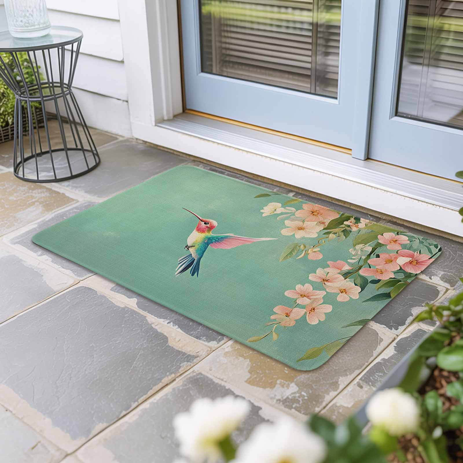 Spring Bird Flowers Doormat Outdoor Entrance 24"x36", Farmhouse Watercolor Botanical Plant Absorb Moisture Dirt Door Mats, Non-Slip Rubber Backing Floor Mats Indoor, Low-Profile Front Door Rugs