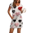 thumbnail image 2 of Women s Casual Valentine Heart Print Dress V Neck Short Sleeve Drawstring Waist with Pockets Soft Comfortable Loungewear Nightgown for Home Daily Wear Multiple Colors, 2 of 6