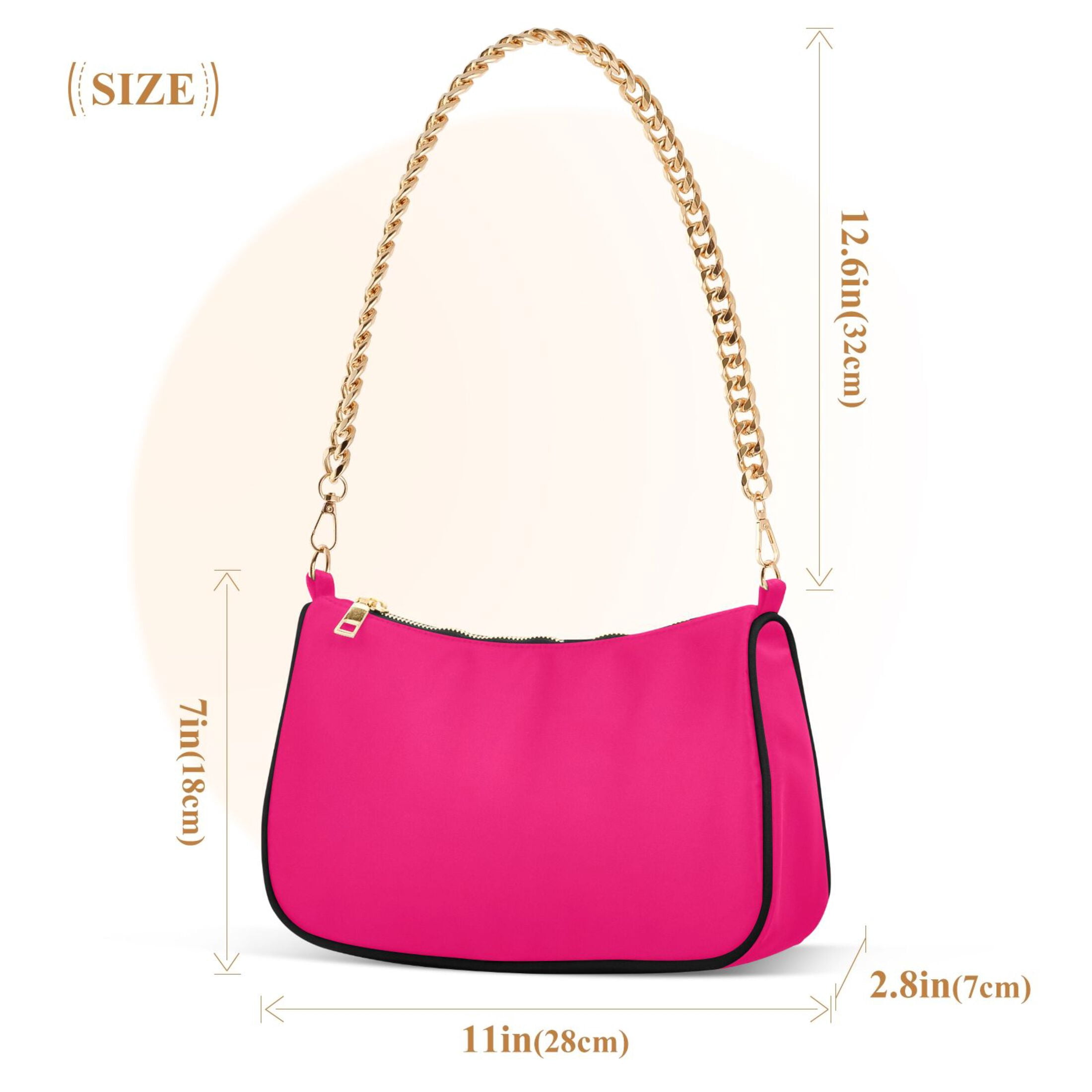 Ryvnso Deep Pink Womens Chain Shoulder Bag Tote Handbags Clutch Hobo Purse with Zipper for Travel