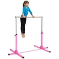 thumbnail image 1 of Adjustable Gymnastics Bar for Home Training – Pink Steel & Beechwood, 76" Wide, 36-59" Height, 1 of 7