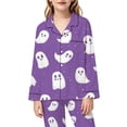 thumbnail image 4 of Afdoent Girls Pajamas Set Halloween Ghost Print Sleepwear Soft Long Sleeve Button-Down Sleepwear Nightwear 2Pcs Pajama Sets Loungewear Comfortable For Kids Holiday 3-4 Years, 4 of 5