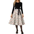 thumbnail image 3 of Fgvctg Valentine'S Day A Line Dresses For Women Cute Heart Print Vintage Dress Cocktail Lightweight Crewneck 1950S Tea Dress Long Sleeve Dressy Romantic Outfits Beige S, 3 of 4