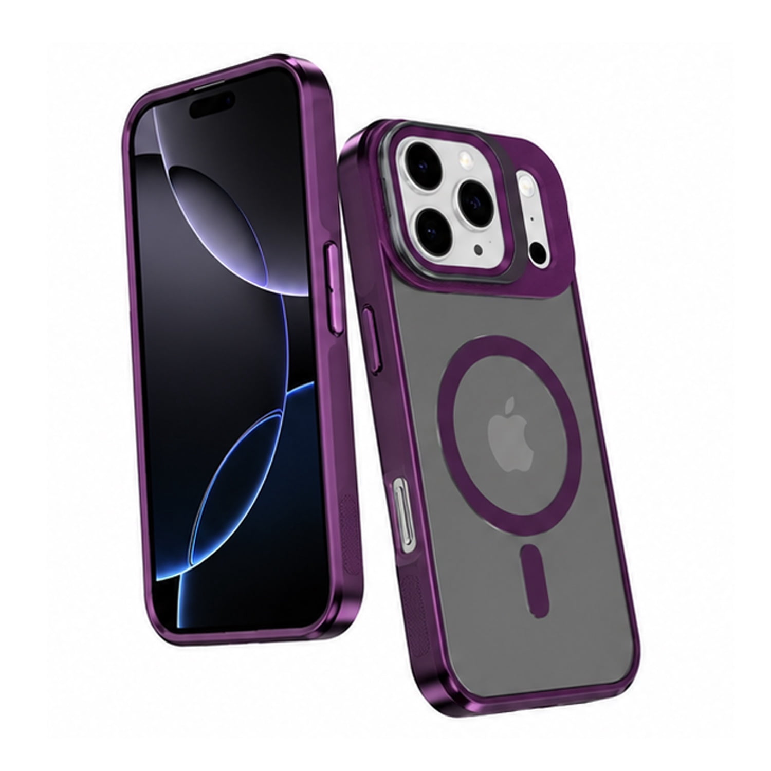 Wireless Charging Compatible Clear Kickstand Cover for iPhone 17 Pro Max - Purple