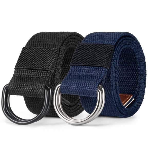 Maikun Men's & Women's Casual Canvas Belt with Black D-Ring, 2-Pack, Fits Waist Size 35" and Below