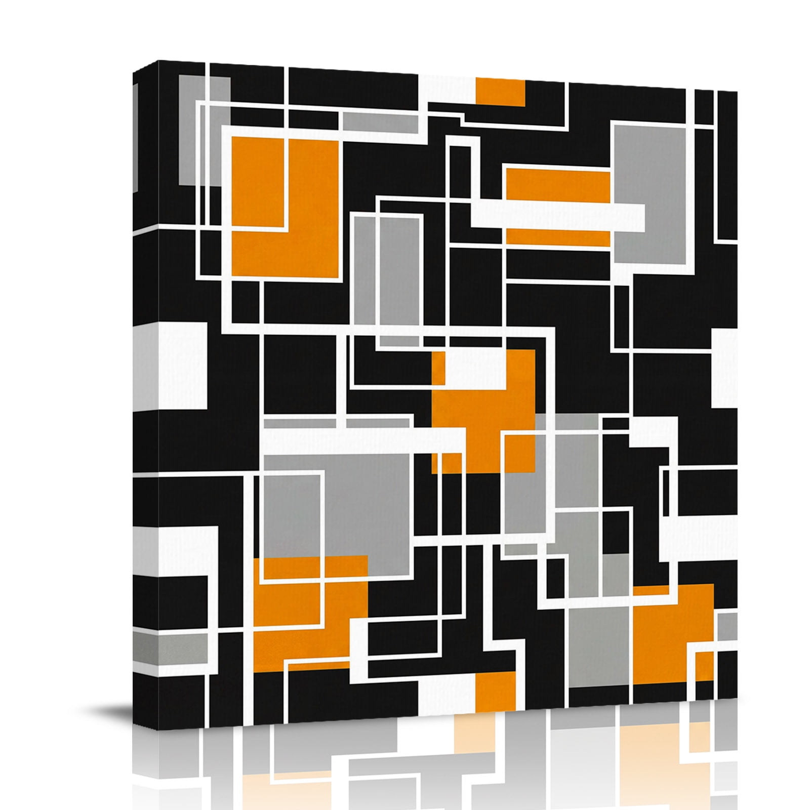Abstract Lines Canvas Wall Art for Living Room Black Gray Orange Rectangle Geometric Modern Wall Decor Framed Artwork Pictures Ready to Hang for Bedroom Office Home Decor