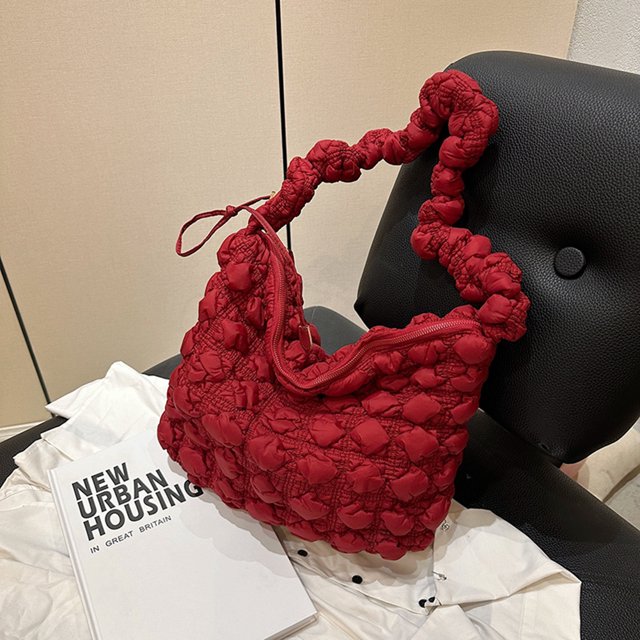Bolso de hombro para mujer Nube plisada Acolchado Hilo bordado Bolso para mujer (Rojo) DQrwqpou Para Estrenar