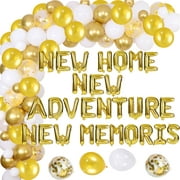 113pcs Housewarming Party Theme Decorations New House for Women or Men Supplies, New Home New Adventure New Memories Party Decoration Gold Balloon Arch Kit for Housewarming Party Supplies