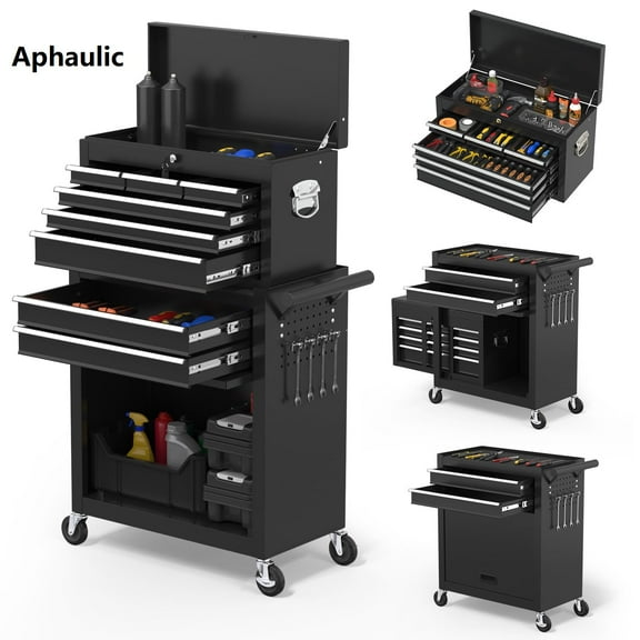 Aphaulic 8-Drawer Rolling Tool Chest with Lock – High Capacity Detachable Toolbox & Storage Cabinet for Garage or Workshop(Black)