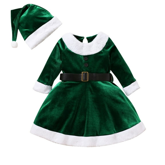 JLMSPLWG Girls Velvet Christmas Dress Girls Christmas Dresses Red Girls Black Midi Dress Happy New Year Baby Girl Outfit 5t Girl Clothes Thanksgiving, Green 18-24 Months