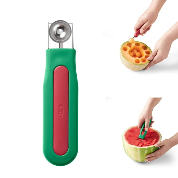 Chef'n Watermelon Scooper and Slicer - 2-in-1 Fruit Scooping Tool and Melon Baller Set for Quick Watermelon Cubes, Fruit Prep, and Summer Snacking - Nesting Kitchen Essentials