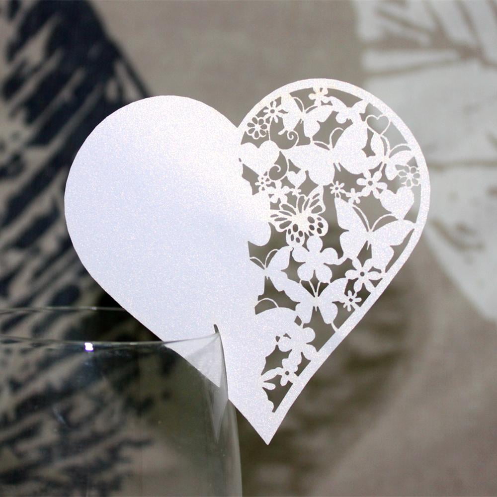 50X WEDDING PARTY PEARLESCENT LASER CUT LOVE HEARTS PLACE CARDS TABLE NAME FIRM