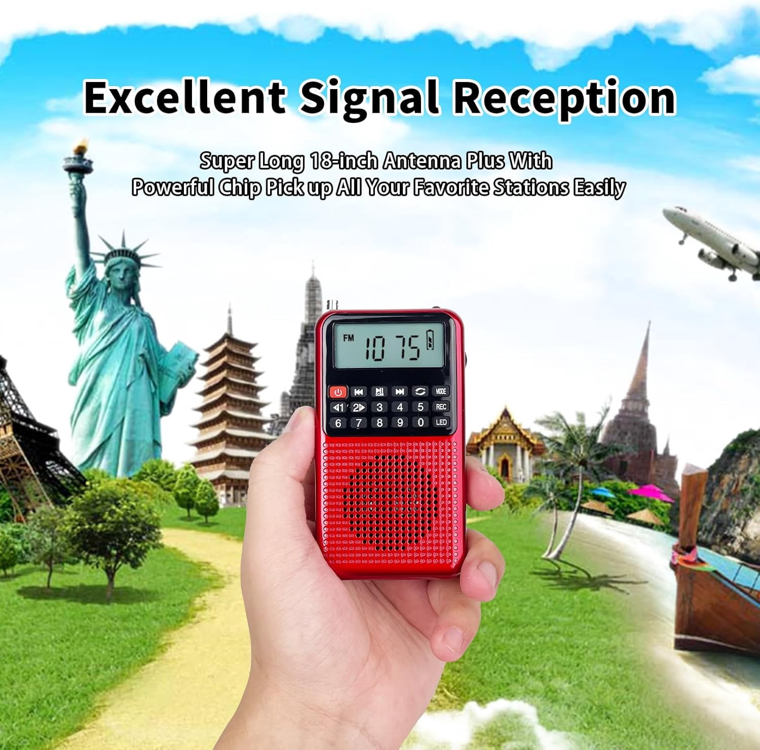 Portable AM/FM Radio with Bluetooth - Emergency Light, Flashlight, Voice Recorder, MicroSD Playback | Strong Signal, Rechargeable Battery for Home, Camping, Power Outages