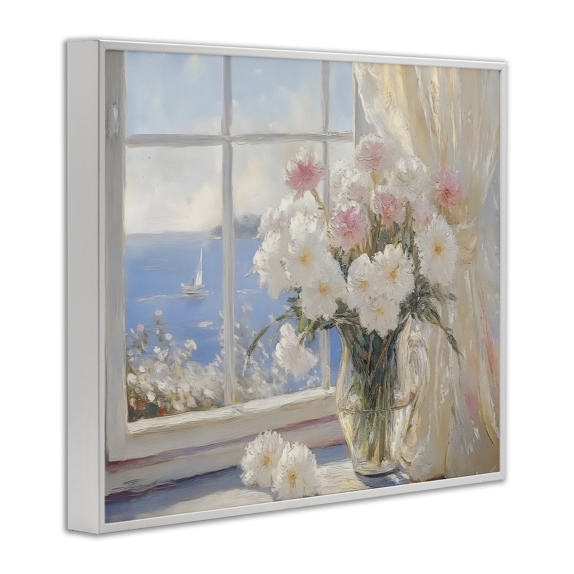 Stupell Industries Coastal View Floral Window Bouquet White Framed Giclee Art, design by LSR Design Studio