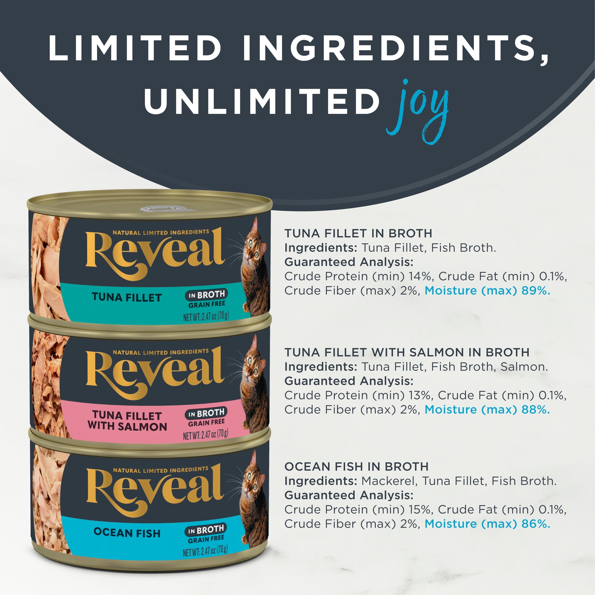 (2 pack) Reveal Pet Food Natural Wet Cat Food Fish Selection in Broth 8 x 2.47oz Cans