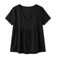 thumbnail image 6 of CHGBMOK Womens Cotton Linen T Shirts V Neck Short Sleeve Solid Top Front Ruched Cutout Lace Boho Casual Shirts, 6 of 6