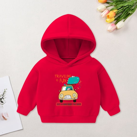 Splozh Boys Sweatshirts Boys and Girls Hooded Sweatshirts Fleece Cartoon Prints Long Sleeved Tops for Kids Graphic Hoodie,Red,7-8 Years