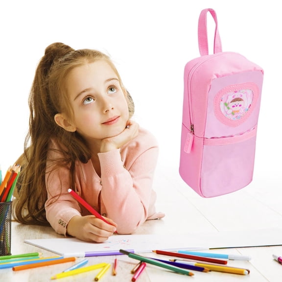 1pc Cute Backpack Pencil Case, Kawaii Cartoon Pencil Pouch with Front Pocket & Handle, Large Capacity Zipper Pencil Bag for 55 Pens Storage, Aesthetic Stationery Pouch for Classroom, Pink