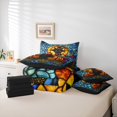 thumbnail image 6 of jejeloiu Cartoon Kitten Halloween Spooky Pumpkin Colorful Boho Glass Queen Comforter Sheet Set, Reversible Super Cozy Boys Bedding, 7pcs, 6 of 8