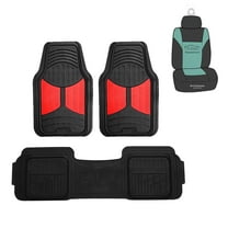 FH Group Universal Trimmable 3pcs Rubber Red Car Floor Mats w. Air Freshener
