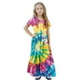 thumbnail image 5 of OGLCCG Girls Summer Maxi Dress Tie Dye Short Sleeve Casual Holiday A Line Flowy Long Dress Loose Boho Beach Dress with Pockets 4-14 Years, 5 of 7