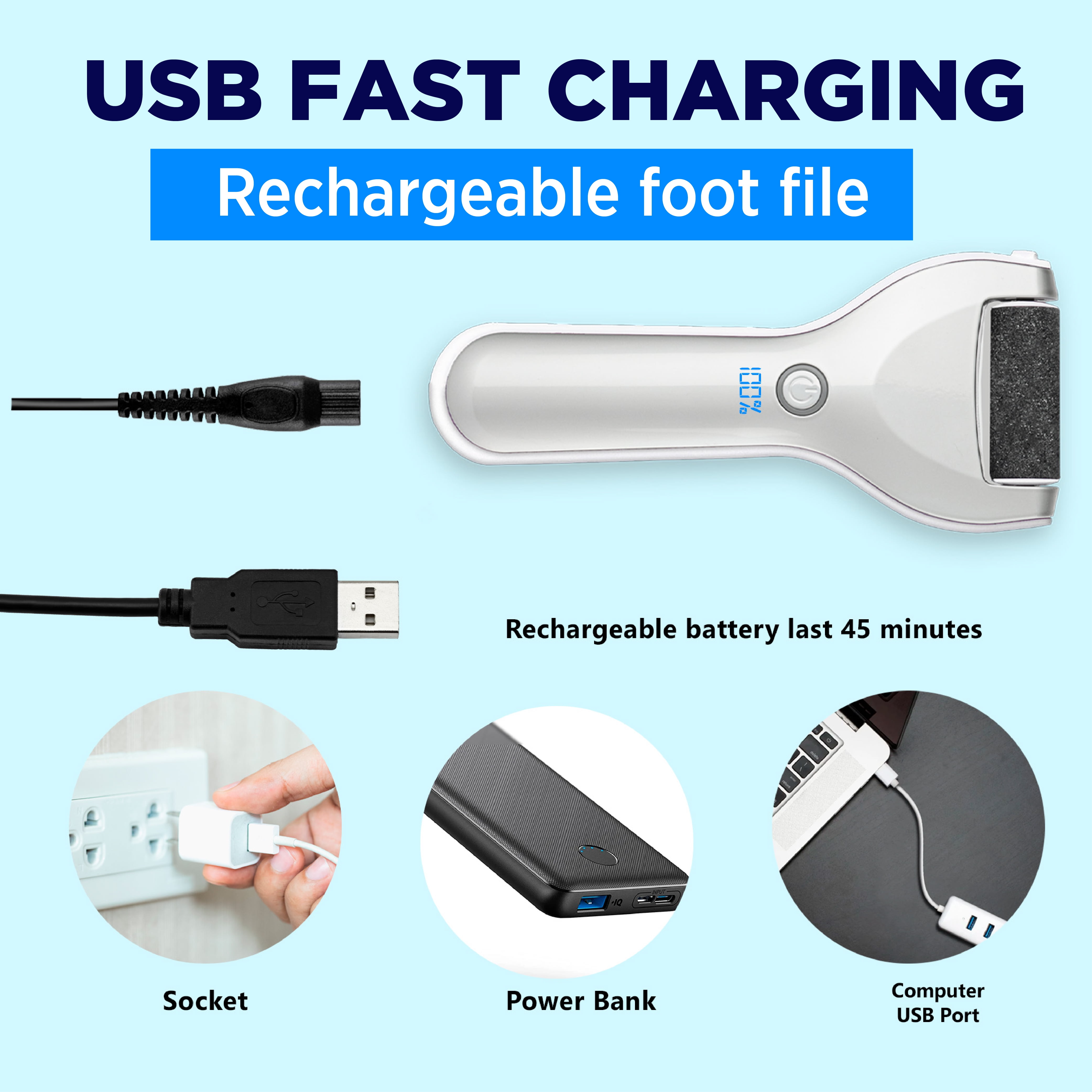 Bell + Howell Personal Pedi Electric Foot Callus Remover for Feet, Exfoliator Pedicure Foot File Scrubber,  Foot Scrubber, Rechargeable Waterproof