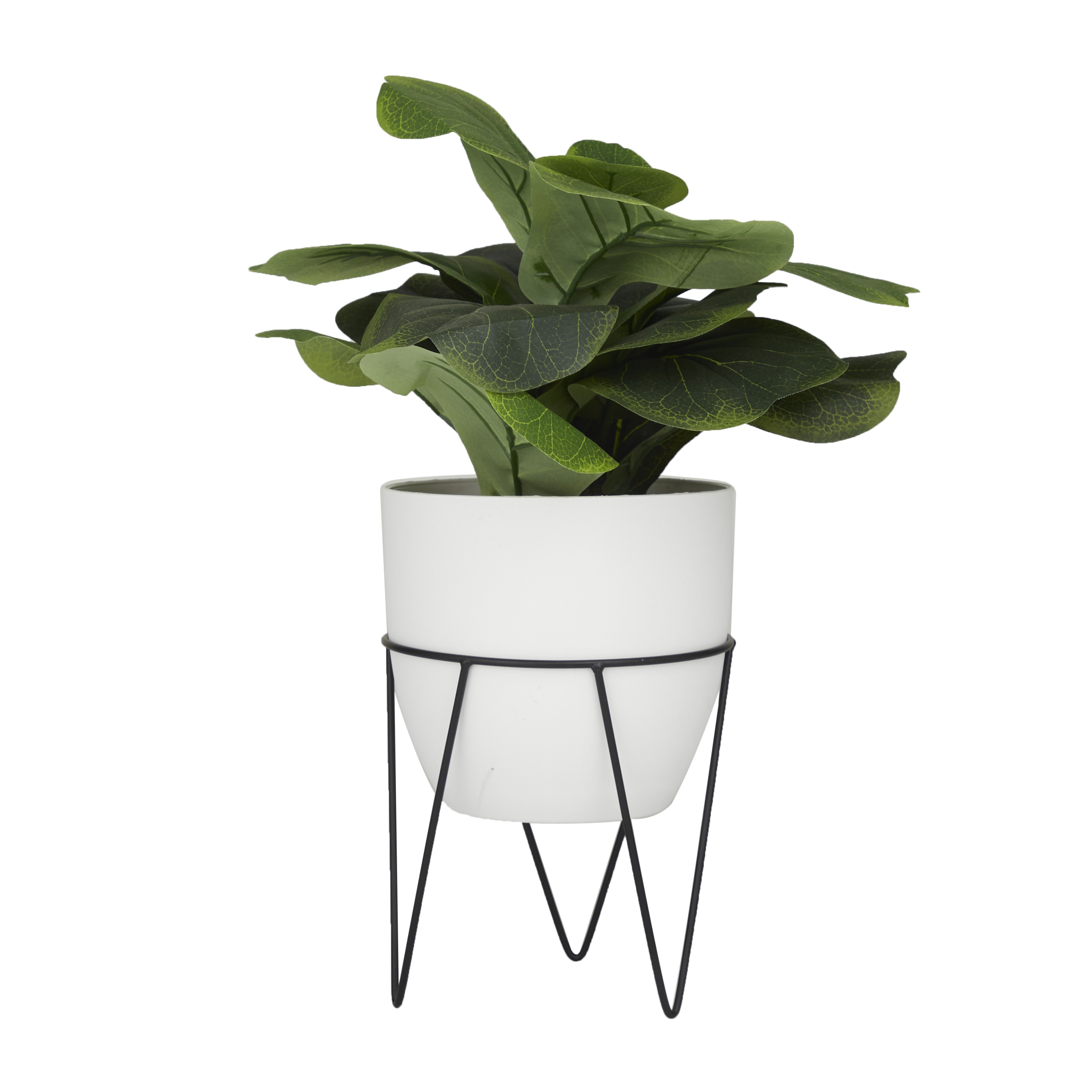 DecMode 19" Artificial Pilea Plant in Realistic Leaves and Metal Stand and White Pot