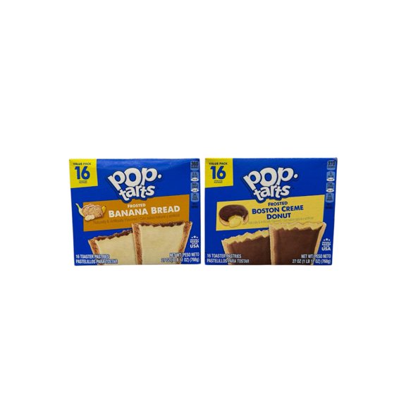 POP TARTS Banana Bread 16ct, and Boston Creme Donut 16ct set bundle