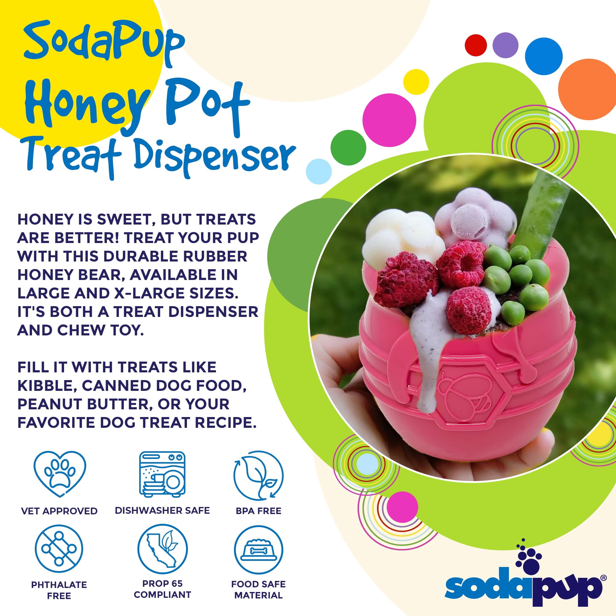 SodaPup Durable PUP-X Honey Pot Rubber eCupTreat Dispenser and Enrichment Toy, XL, Blue