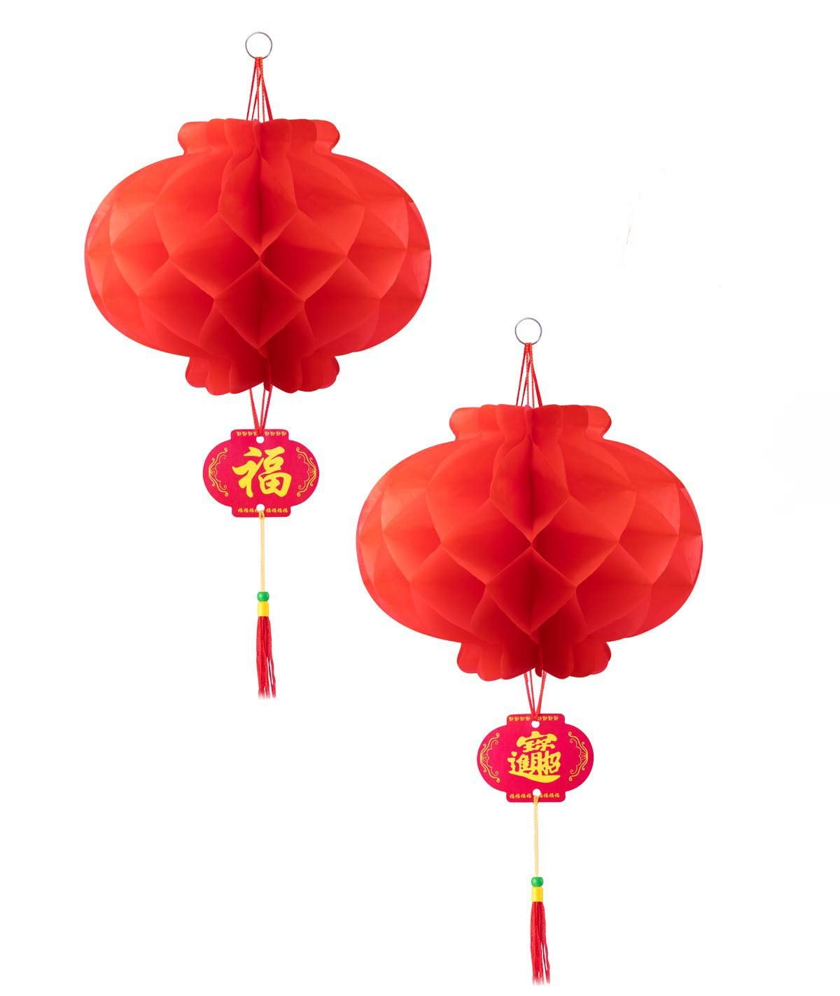 10x Red Honeycomb Paper Lanterns Chinese Character "Fu" Wedding Party Decor Home