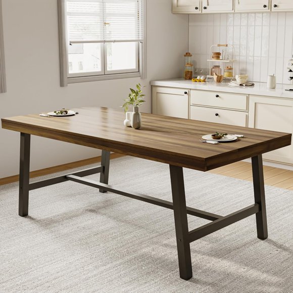 Industrial Dining Table for 6-8, 78.7" Long Wood Table with Metal Frame for Kitchen & Dining Room(Only Table)