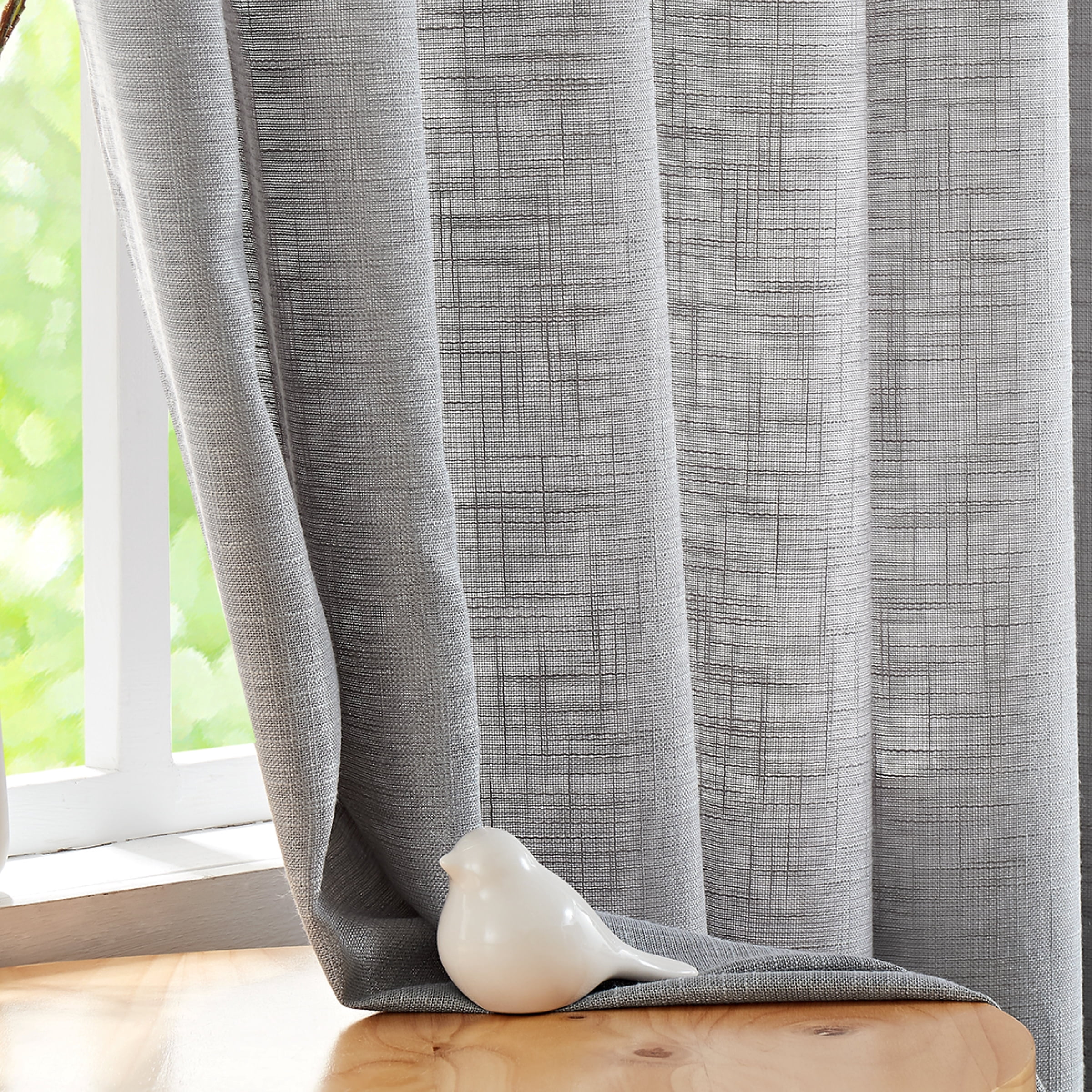 Decoultimatex Grey Semi Sheer Window Curtain Rich Linen Textured Drapes 52"W x63"L 2 Panels Grommet Top