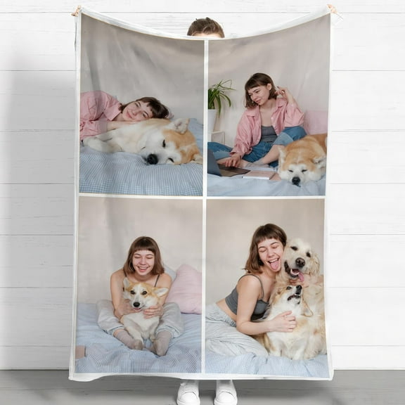 Custom Flannel Blanket for Adult Kid, Personalized Photos Throw Blanket Single Sided Printing, Perfect Home Decor Gift Birthday Valentines Christmas (8 Photos, 80x120CM)