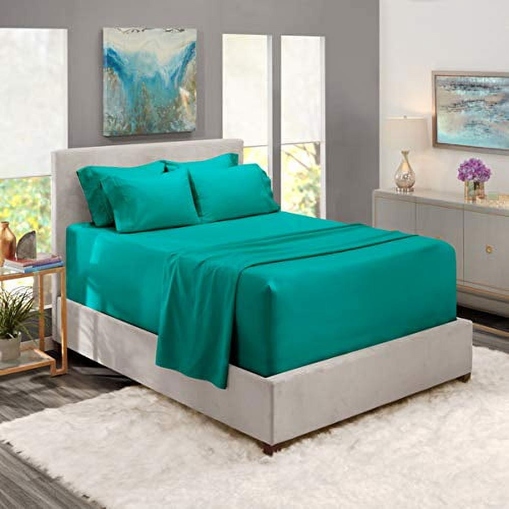 Extra Deep Pocket 6 Piece Bed Sheet Set – Super Deep Fitted Sheet Fits Mattress from 18-24 inces Depth – Double Brushed Microfiber Sheets with 4 Pillow Cases, Queen, Teal