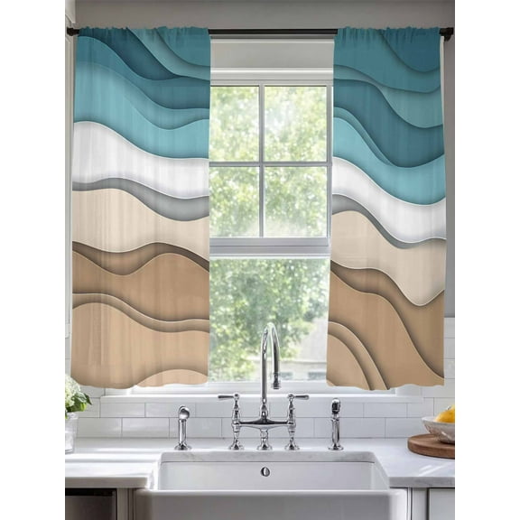 Teal Brown Ombre Sheer Curtains for Living Room Bedroom Modern Abstract Moire Aesthetics Sheer Curtains 72 Inch Long 2 Panels Set Light Filtering Curtain Window Treatments Drapes for Dining Room