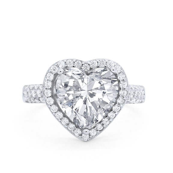 Art Deco Fashion Ring Heart Round CZ 925 Sterling Silver Size 5