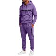 thumbnail image 2 of Delconic Mens Two Piece Fleece Tracksuit Set Hoodie and Straight Leg Pants with Letter Print Drawstring Hood Elastic Waist Pullover Purple S, 2 of 4