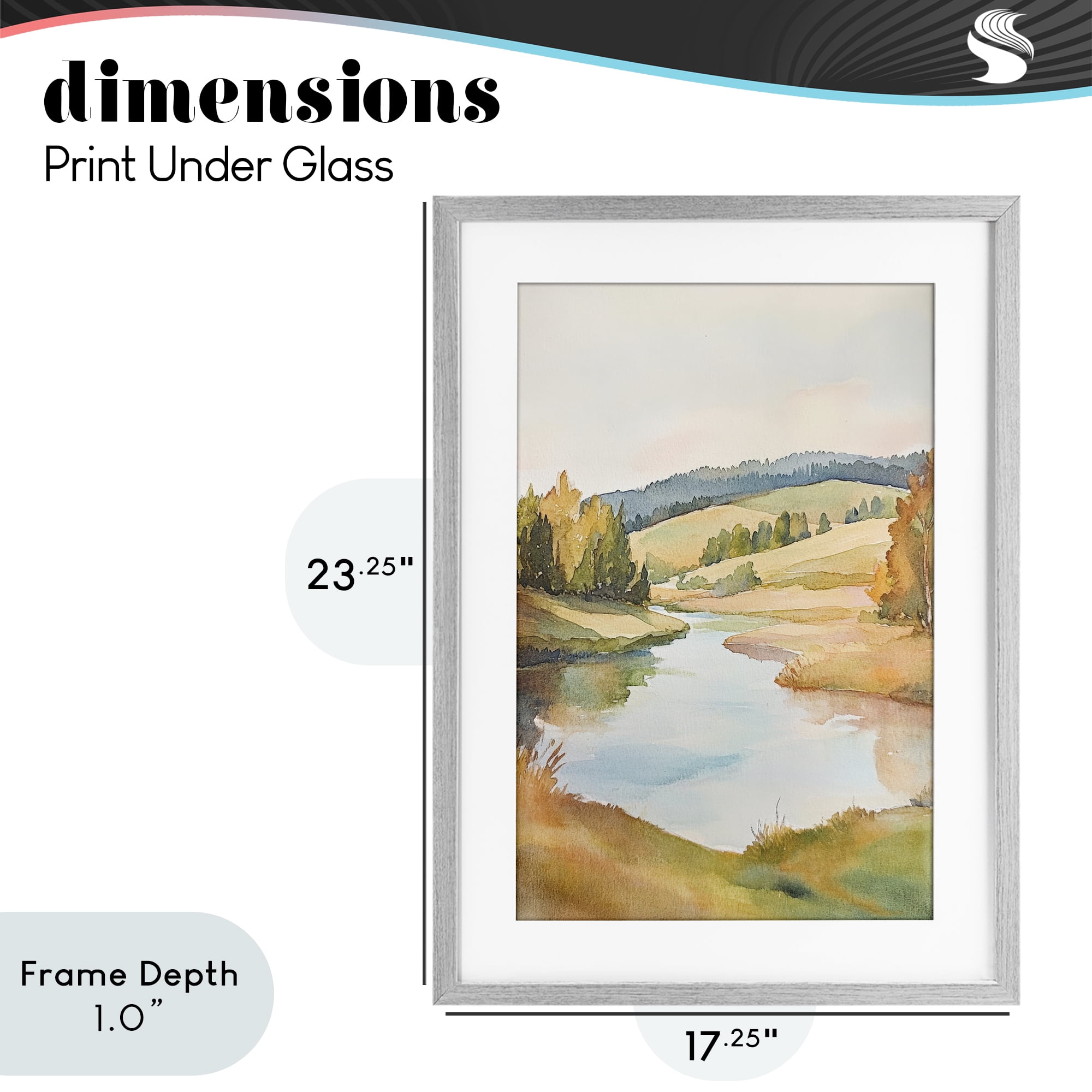 Stupell Industries Serene Watercolor Lake Escape Gray Framed Print Under Glass, design by Petal Prints Design