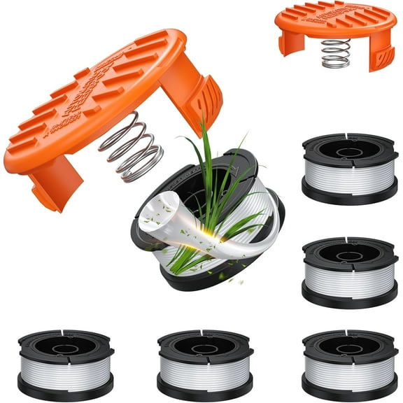 8 Pack AF-100 String Trimmer Replacement Spool Fit for Black Decker, 30ft 0.065" Trimmer Line Autofeed Weed Eater String Compatible with Black Decker Weed Wacker (6 Spools 2 Caps)